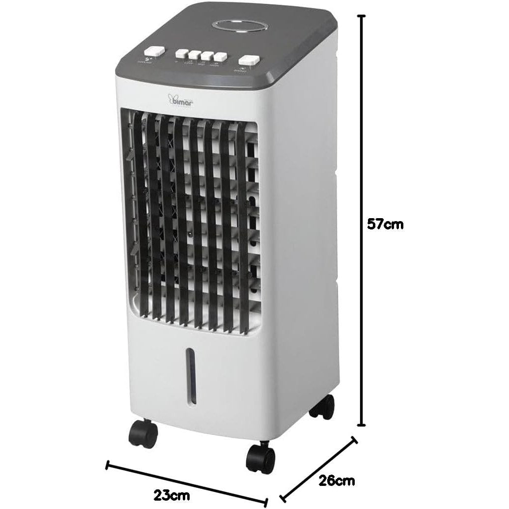Bimar VR25 Raffrescatore, Ventilatore, Purificatore d'Aria 3 in 1, Oscillazione Automatica Dx/Sx, 3 Velocità, Serbatoio 4 Litri, Filtri Rimovibili - 80W