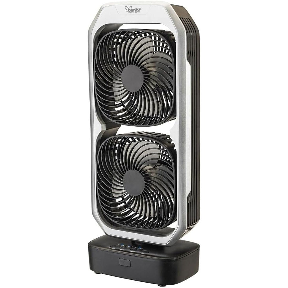 bimar VTR2 Ventilatore portatile, Ventilatore da tavolo, Ventilatore senza filo, Bi-elica, autonomia 6 h½, 3 velocità, Timer 8h, Con telecomando, 2 Ventole orientabili, Cavo USB