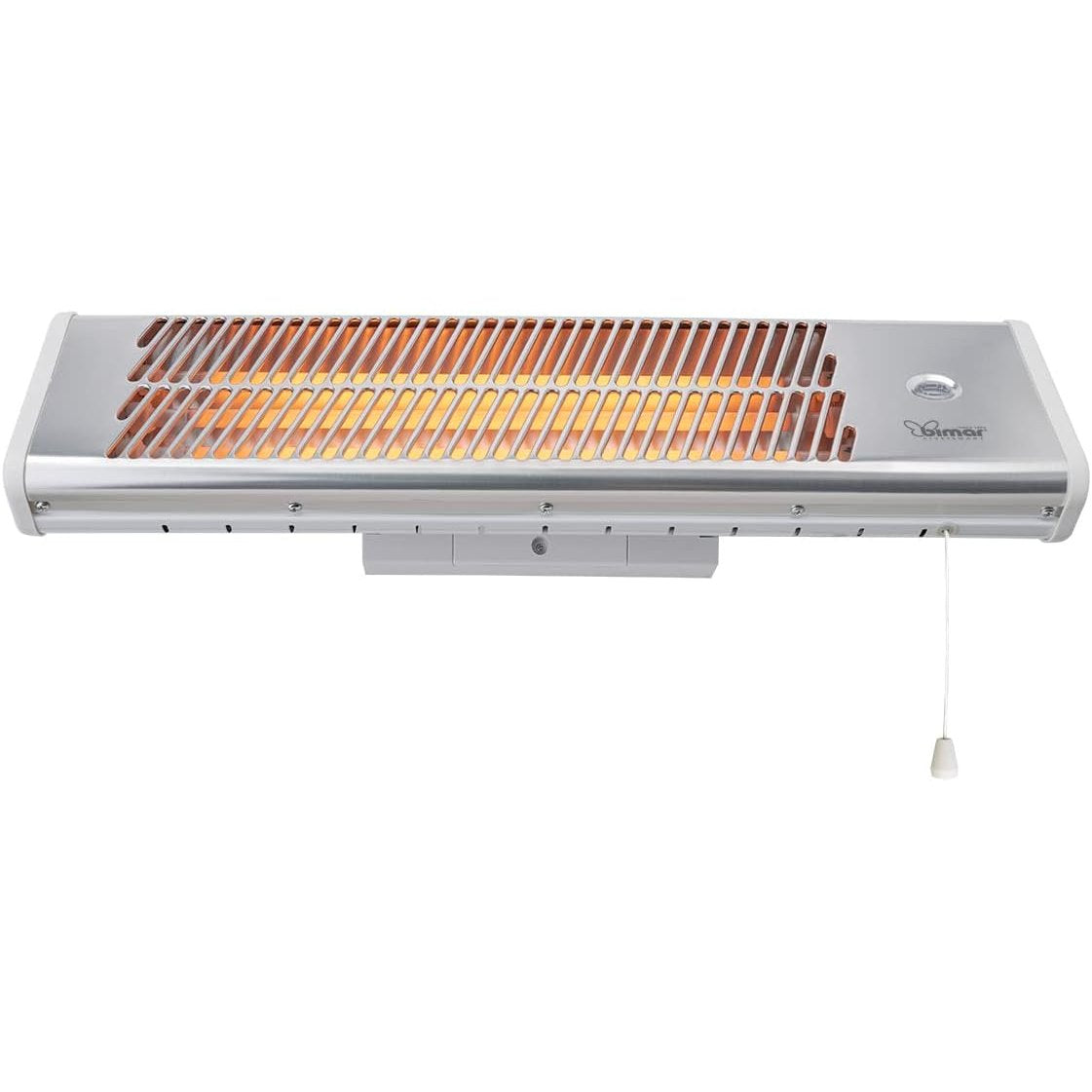 Bimar HR312 Stufa Elettrica da Esterno al Quarzo da 1500W, Stufetta Radiante a Parete con 3 Potenze di Riscaldamento Istantaneo, Kit fissaggio incluso, Orientabile 0-90 Gradi, Accensione a Corda