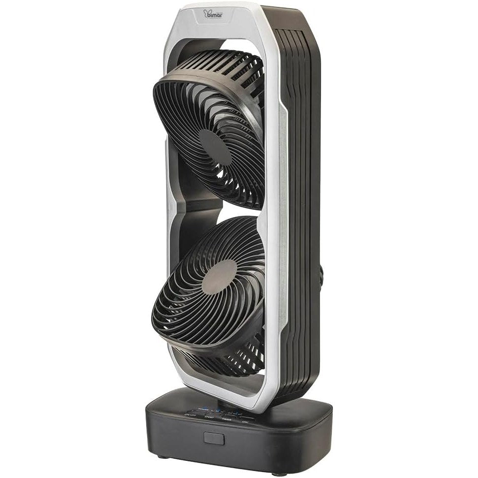 bimar VTR2 Ventilatore portatile, Ventilatore da tavolo, Ventilatore senza filo, Bi-elica, autonomia 6 h½, 3 velocità, Timer 8h, Con telecomando, 2 Ventole orientabili, Cavo USB
