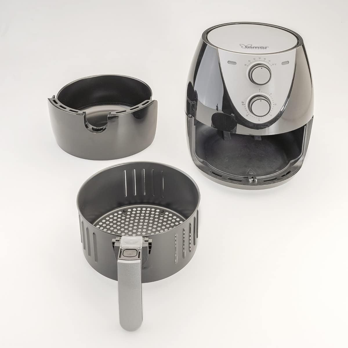 BIMAR Friggitrice ad aria, Friggitrice aria, Frittura senza olio, Air Fryer, Spegnimento automatico, Cestello estraibile, 80°-200°C, Design compatto (3,7 litri)