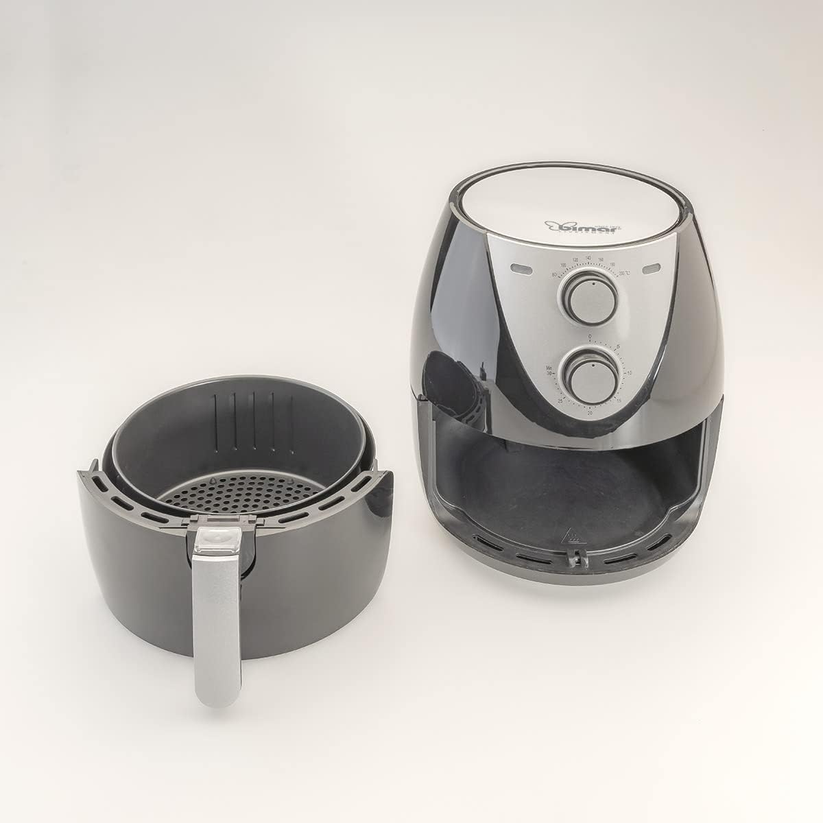 BIMAR Friggitrice ad aria, Friggitrice aria, Frittura senza olio, Air Fryer, Spegnimento automatico, Cestello estraibile, 80°-200°C, Design compatto (3,7 litri)