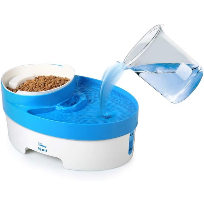 Bimar HI.PET PFC1 Fontanella per gatti e cani con Ciotola per Cibo, Dispenser Acqua da 3 Litri con Filtri carbone attivo per Ridurre Odori, Ciotola in ABS 0,8L con Scala Graduata e Comoda Impugnatura