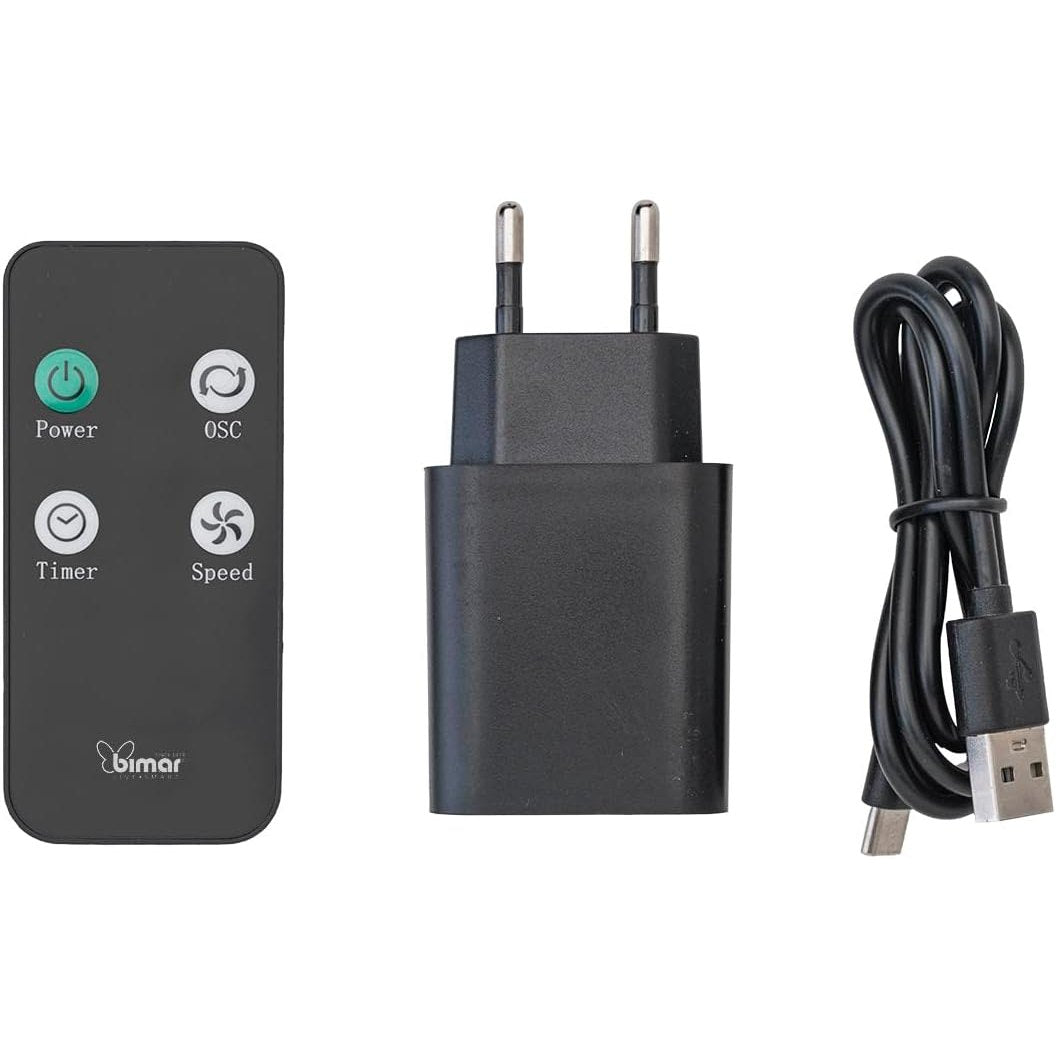 bimar VTR2 Ventilatore portatile, Ventilatore da tavolo, Ventilatore senza filo, Bi-elica, autonomia 6 h½, 3 velocità, Timer 8h, Con telecomando, 2 Ventole orientabili, Cavo USB