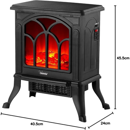 Bimar HFP02 Caminetto Elettrico da Pavimento con Effetto Fiamma Camino con Termoventilatore Resistenza Ceramica PTC a Basso Consumo, Termostato Regolabile e 2 Potenze di Riscaldamento