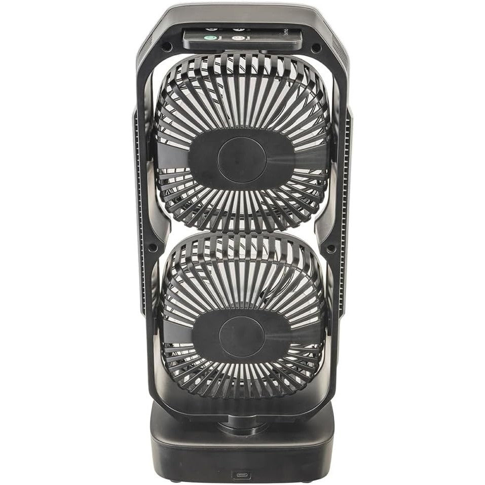 bimar VTR2 Ventilatore portatile, Ventilatore da tavolo, Ventilatore senza filo, Bi-elica, autonomia 6 h½, 3 velocità, Timer 8h, Con telecomando, 2 Ventole orientabili, Cavo USB