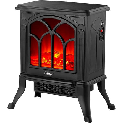 Bimar HFP02 Caminetto Elettrico da Pavimento con Effetto Fiamma Camino con Termoventilatore Resistenza Ceramica PTC a Basso Consumo, Termostato Regolabile e 2 Potenze di Riscaldamento