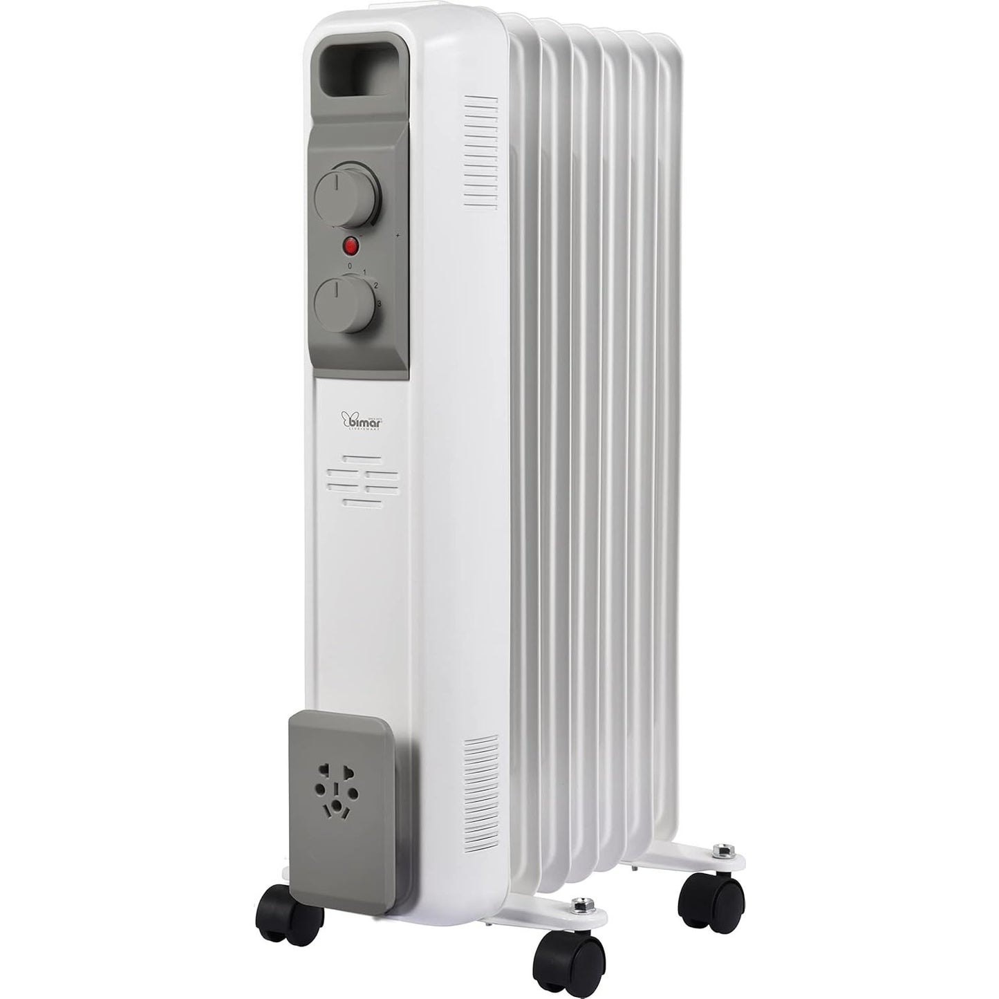 Bimar HO427 Termosifone Elettrico, Radiatore ad Olio a Basso Consumo, Calorifero con 7 Elementi e 5 Canali di Circolazione Termostato Regolabile, 3 Potenze di Riscaldamento, Trasportabile