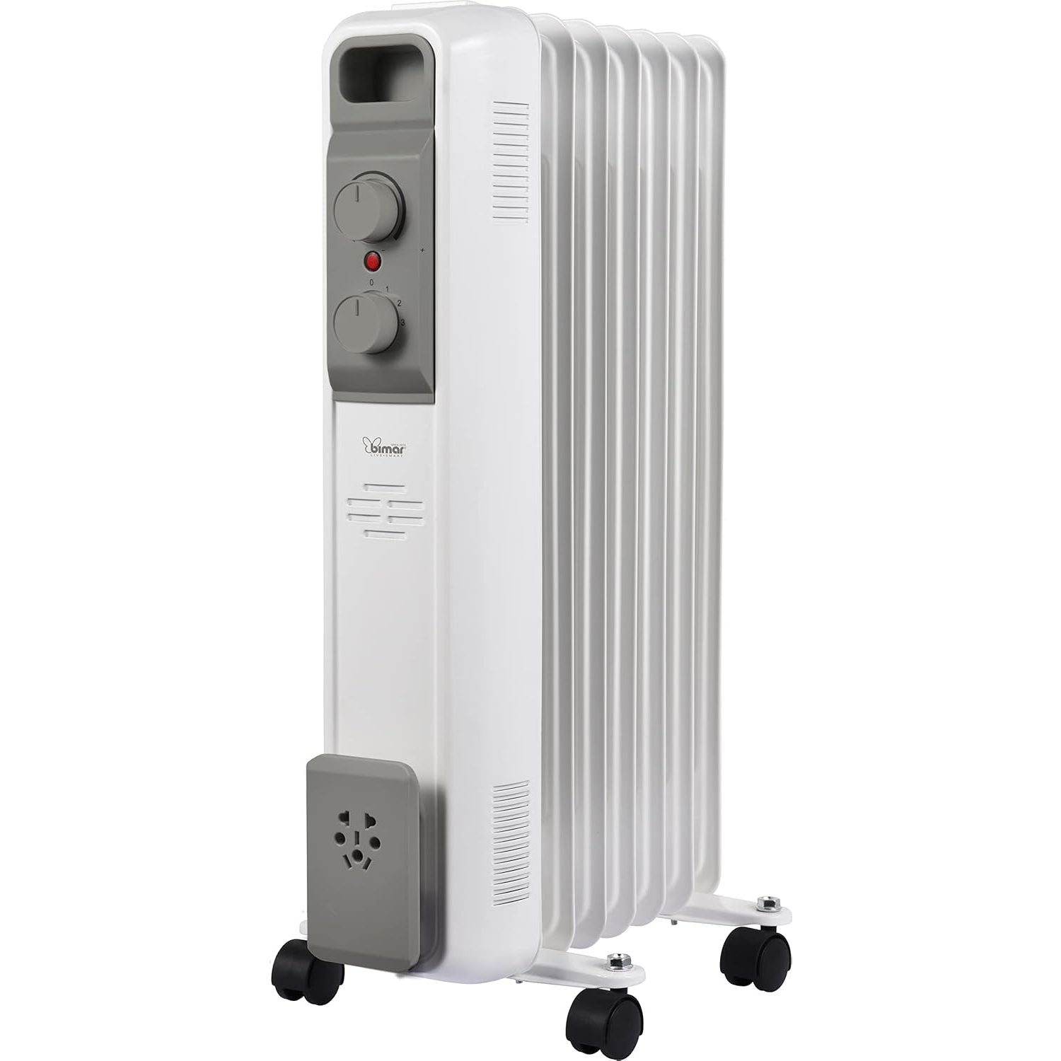 Bimar HO427 Termosifone Elettrico, Radiatore ad Olio a Basso Consumo, Calorifero con 7 Elementi e 5 Canali di Circolazione Termostato Regolabile, 3 Potenze di Riscaldamento, Trasportabile