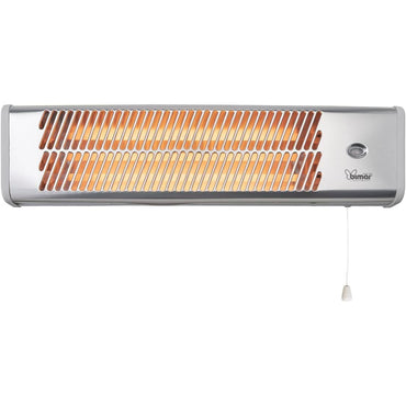 Bimar HR312 Stufa Elettrica da Esterno al Quarzo da 1500W, Stufetta Radiante a Parete con 3 Potenze di Riscaldamento Istantaneo, Kit fissaggio incluso, Orientabile 0-90 Gradi, Accensione a Corda