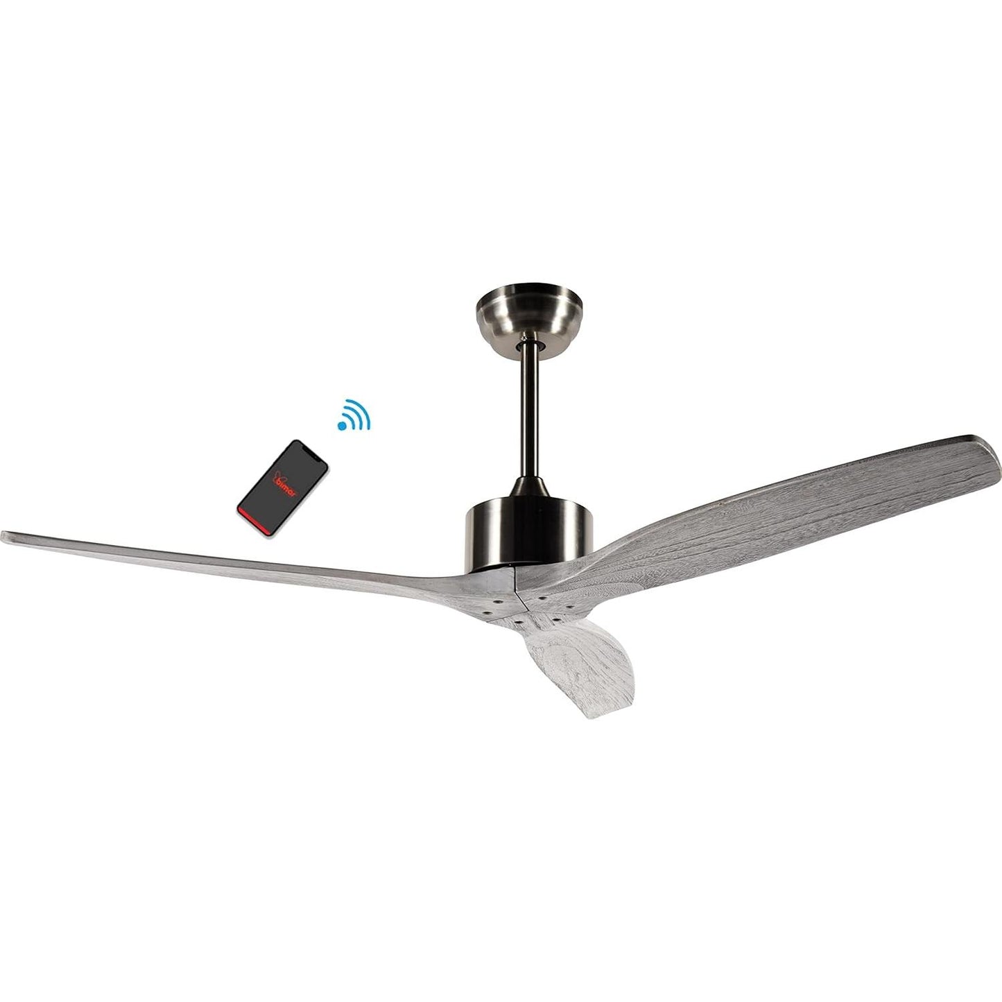 bimar Wi-Fi Ventilatore da soffitto, Ventilatore soffitto, con 3 Pale, Timer da 1 a 8 ore, Ventilatore con Telecomando, App e Controllo Vocale, Motore Silenzioso (Ø 132)