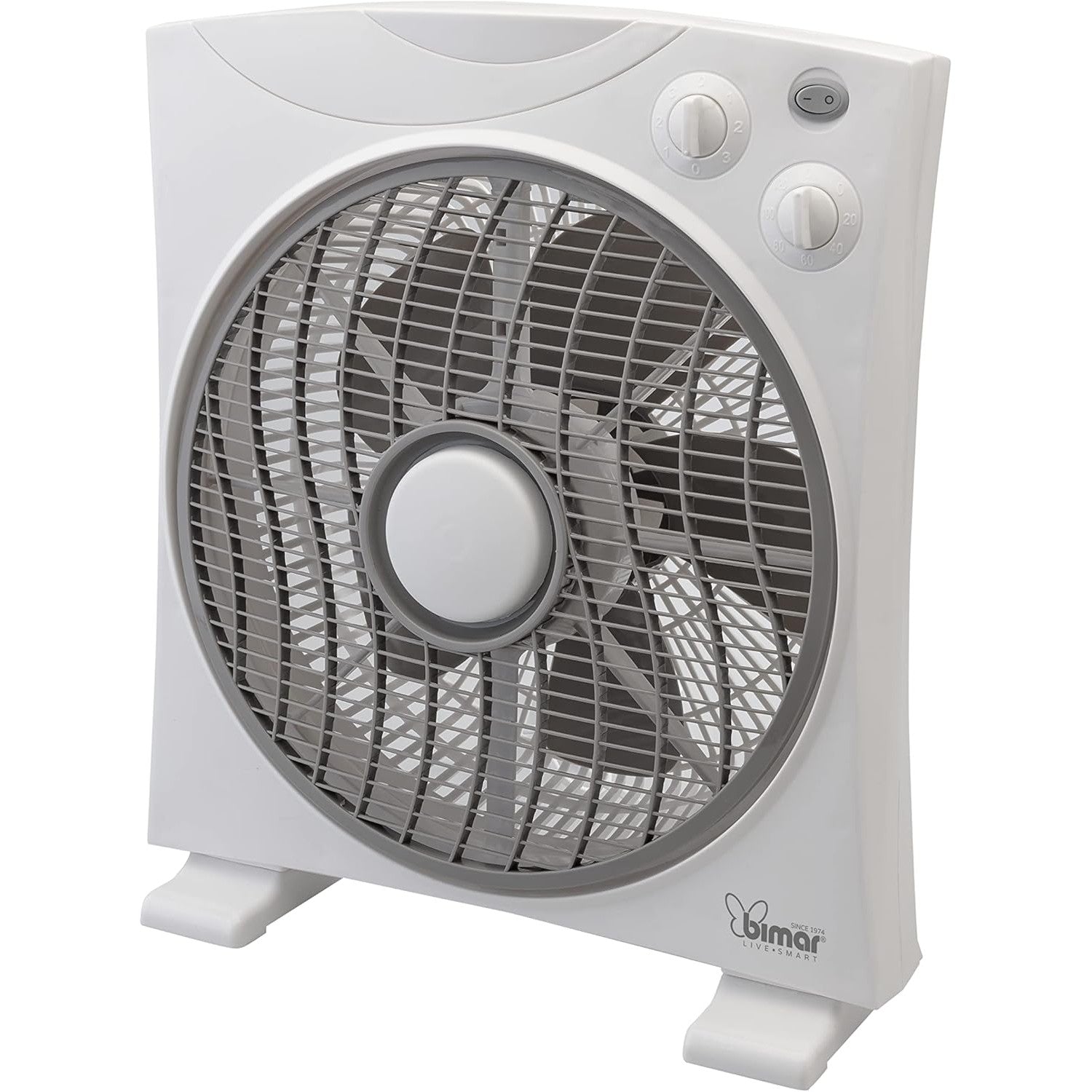 bimar VBOX39T Ventilatore Box con Timer fino a 120 Minuti da 45W, Ventilatore da Appoggio con Selettore 3 Velocità, Elica Ø 29cm con 5 Pale, Griglia Frontale Rotante, Dimensioni Ridotte