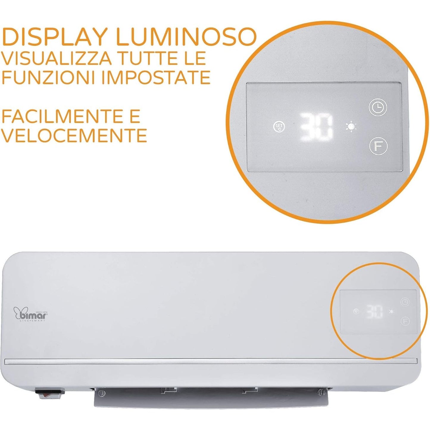 BIMAR AMA05 Termoventilatore da Bagno Ceramico - Termoventilatore Basso Consumo - Scaldabagno Elettrico 2000W - Caldobagno - Termoventilatore da parete con Telecomando e Programmatore Settimanale
