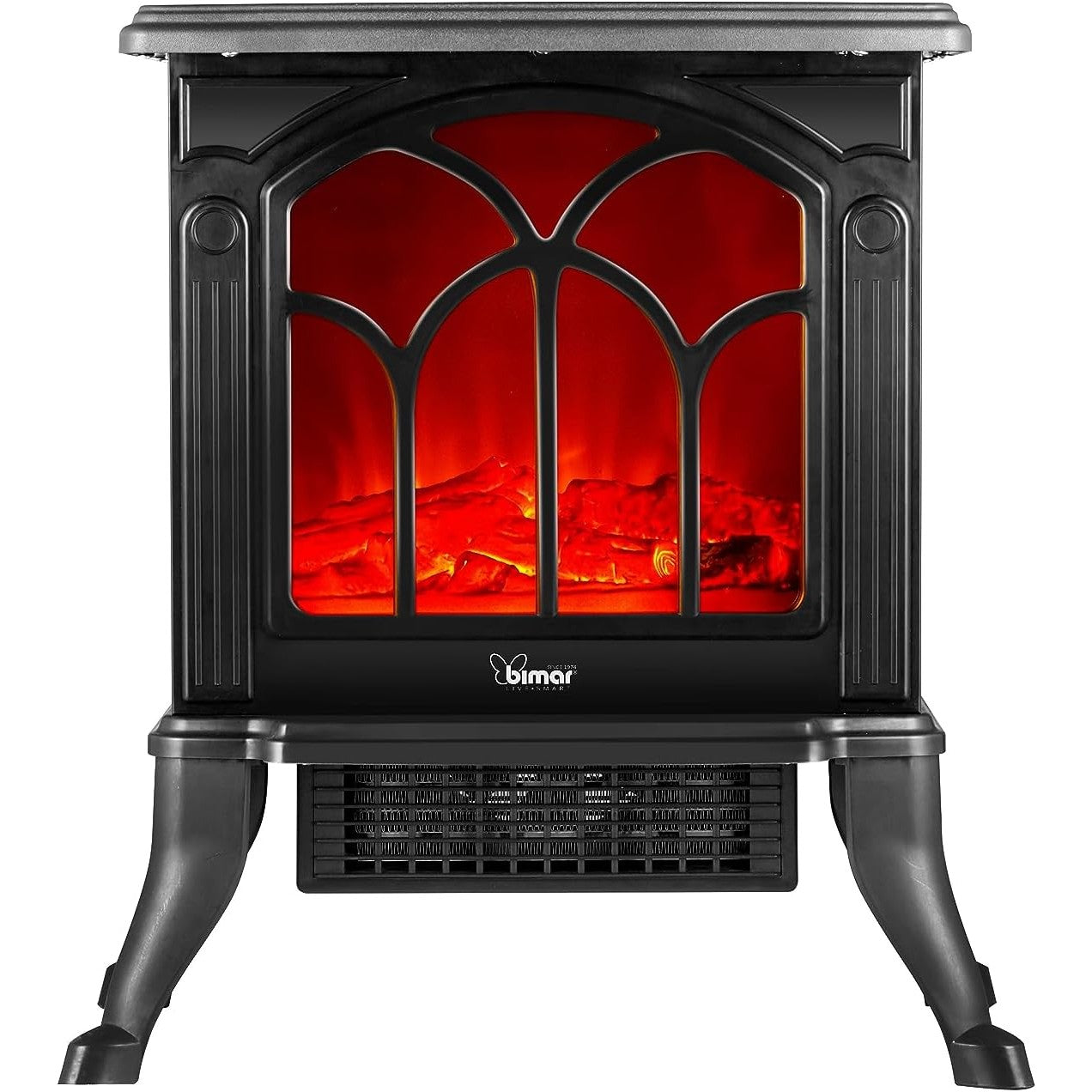 Bimar HFP02 Caminetto Elettrico da Pavimento con Effetto Fiamma Camino con Termoventilatore Resistenza Ceramica PTC a Basso Consumo, Termostato Regolabile e 2 Potenze di Riscaldamento