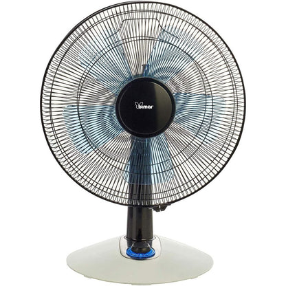 Bimar VT455 Ventilatore da Tavolo Silenzioso 60W, Elica Ø 40cm con 3 Pale in Alluminio, Pannello Comandi con Manopola Retroilluminata, Ventilatore da Scrivania a 3 Velocità, Orientabile Alto e Basso