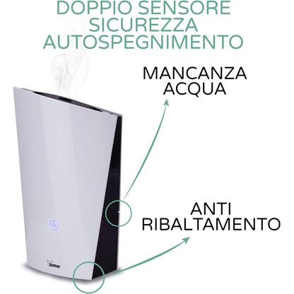 Bimar UM5 Umidificatore Ultrasuoni per Ambiente 1,3L, Silenzioso, Vaporizzatore Nebbia, Purificatore Aria con 2 modalità di Vapore, Automatico, per Bambino, Rinfrescante, Casa e Ufficio, Diffusore