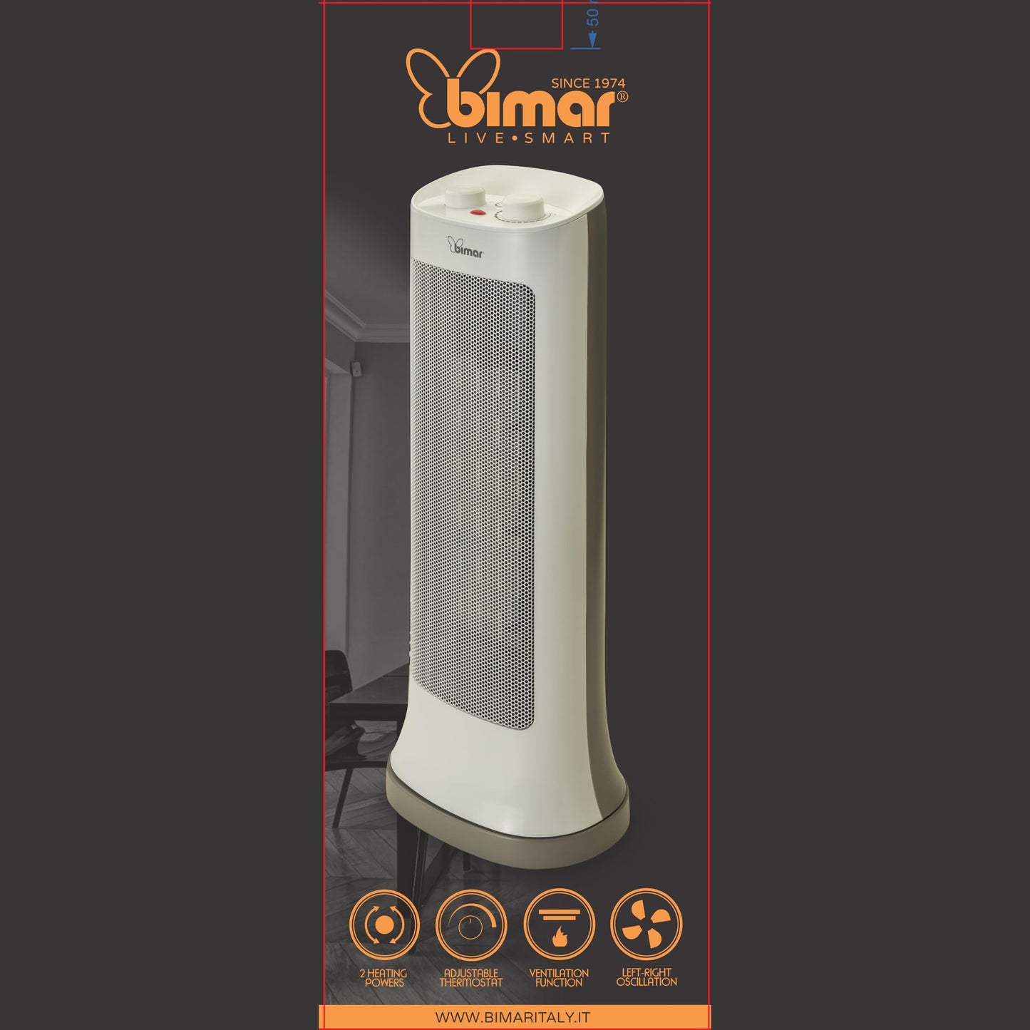 Bimar AMA10 Wi-Fi Termoventilatore Ceramica a Colonna, Controllo Vocale, Stufetta Elettrica, Basso Consumo, Stufa Potente con Timer 12h, Riscaldamento Casa