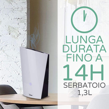 Bimar UM5 Umidificatore Ultrasuoni per Ambiente 1,3L, Silenzioso, Vaporizzatore Nebbia, Purificatore Aria con 2 modalità di Vapore, Automatico, per Bambino, Rinfrescante, Casa e Ufficio, Diffusore