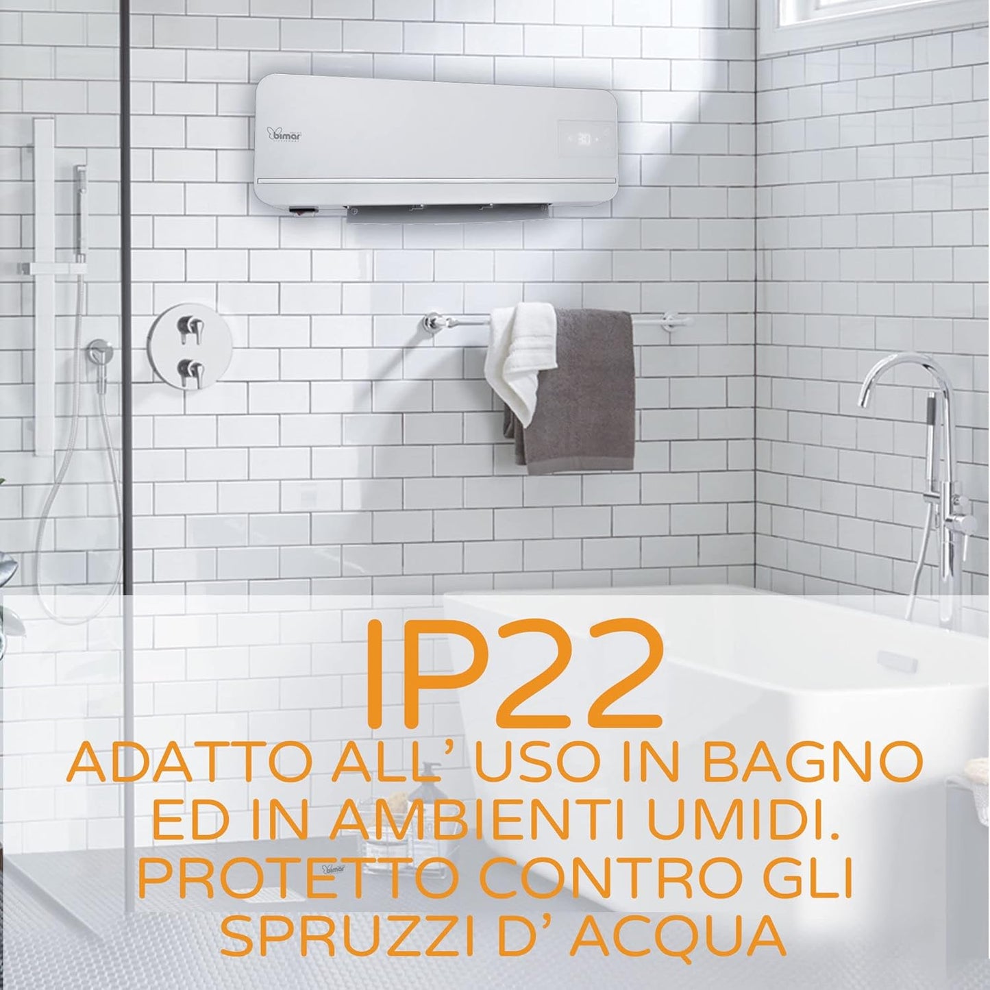 BIMAR AMA05 Termoventilatore da Bagno Ceramico - Termoventilatore Basso Consumo - Scaldabagno Elettrico 2000W - Caldobagno - Termoventilatore da parete con Telecomando e Programmatore Settimanale