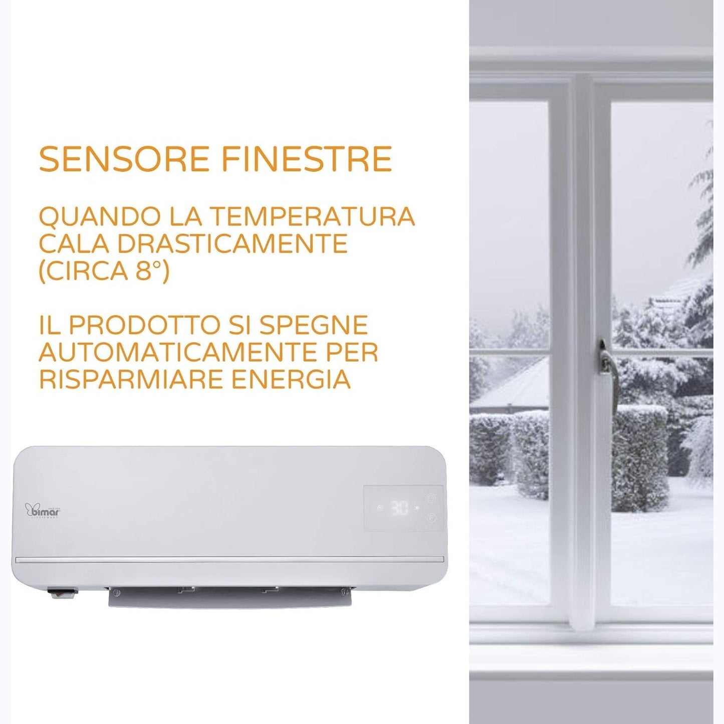 BIMAR AMA05 Termoventilatore da Bagno Ceramico - Termoventilatore Basso Consumo - Scaldabagno Elettrico 2000W - Caldobagno - Termoventilatore da parete con Telecomando e Programmatore Settimanale