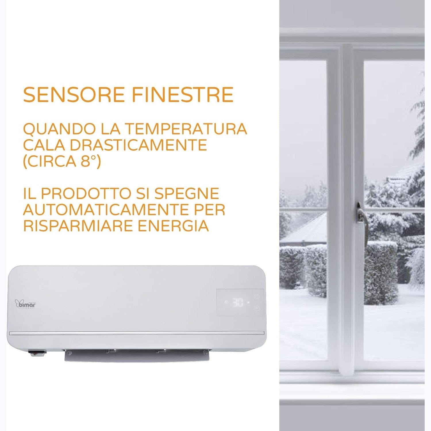 BIMAR AMA05 Termoventilatore da Bagno Ceramico - Termoventilatore Basso Consumo - Scaldabagno Elettrico 2000W - Caldobagno - Termoventilatore da parete con Telecomando e Programmatore Settimanale