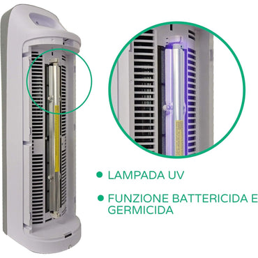 Bimar PA100 Purificatore Aria con Filtro HEPA Alta Filtrazione a Carboni Attivi e Lampada UV. Purificatore Aria Elimina Batteri, Odori, Allergie, Pollini, Fumo per Casa o Ufficio