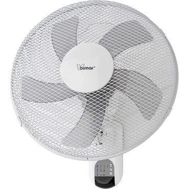 Bimar VM44 Ventilatore da Parete con Telecomando, Elica a 5 Pale Ø40cm, Comandi Elettronici e Telecomando 3 velocità e 3 modalità, Oscillazione Destra Sinistra, Kit Fissaggio Incluso