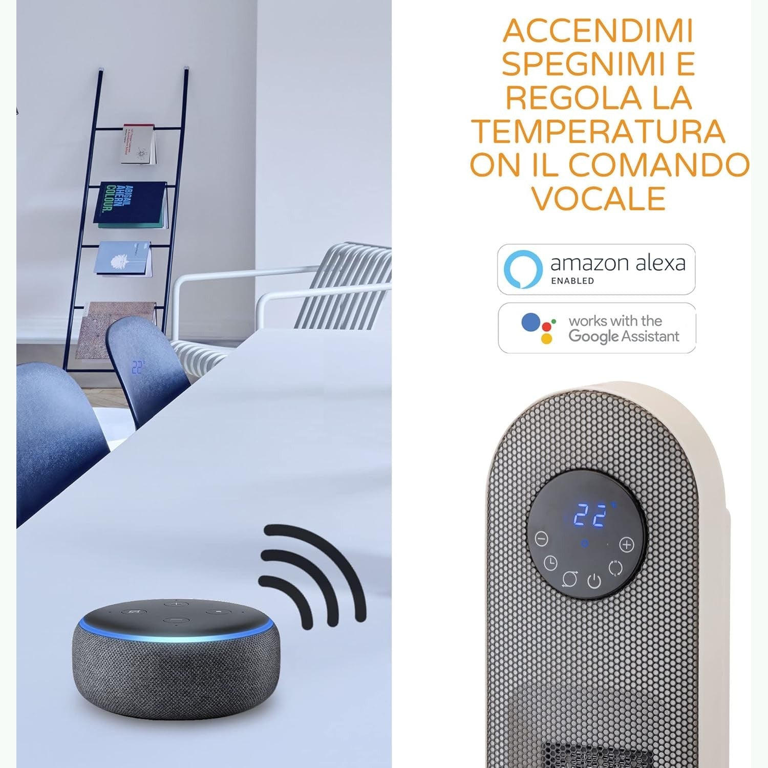 Bimar AMA10 Wi-Fi Termoventilatore Ceramica a Colonna, Controllo Vocale, Stufetta Elettrica, Basso Consumo, Stufa Potente con Timer 12h, Riscaldamento Casa